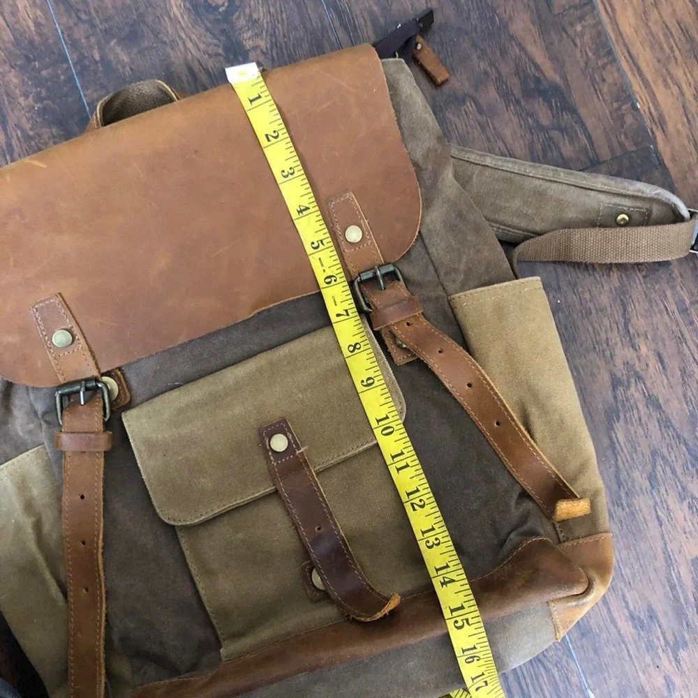 Vintage Leather Waxed Canvas Backpack Outdoor Sports Hiking Bag Travel Academia